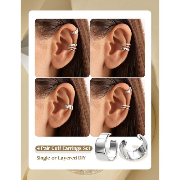 Chunky-White Gold Plated NonPierced Adjustable Fake Ear Cuff Earrings for Women - Picture 3 of 6